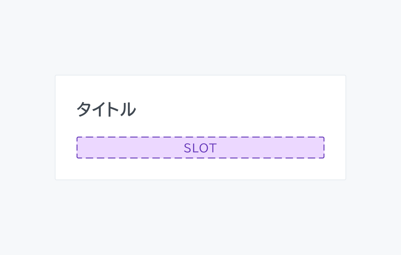 isHeader true のCard。「タイトル」というテキストとSLOTエリアを含むHeaderが表示された、デフォルトの状態です。