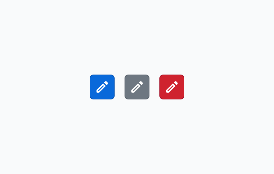 SolidスタイルのIcon Button。背景色が青色、グレー、赤色の3つのアイコンボタンが表示されています。