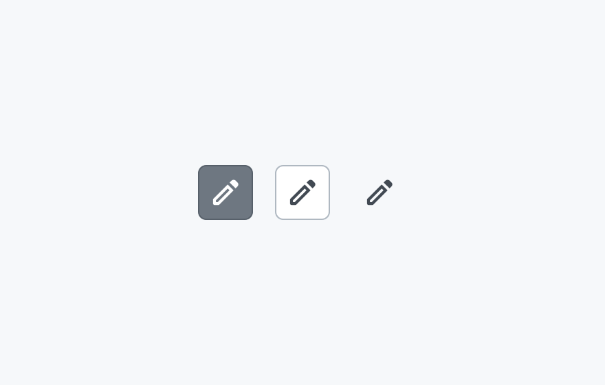 NeutralテーマのIcon Button。Solid（グレーの背景に白色のアイコン）、Outline（グレーの枠線にグレーのアイコン）、Ghost（グレーのアイコンのみ）の3つのアイコンボタンが表示されています。