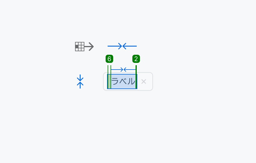 Chip Labelの寸法仕様を示す図。