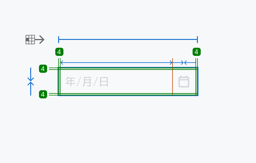 Size lg の寸法仕様を示す図。