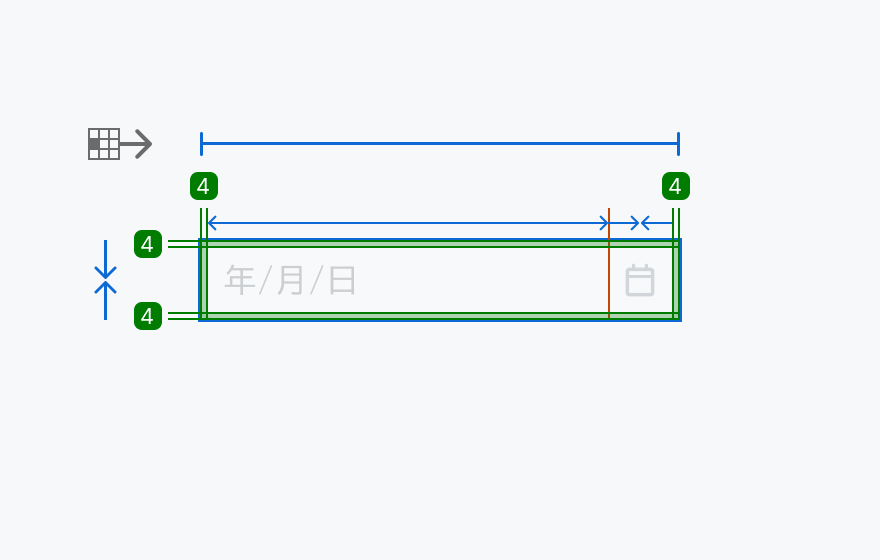 Size md の寸法仕様を示す図。