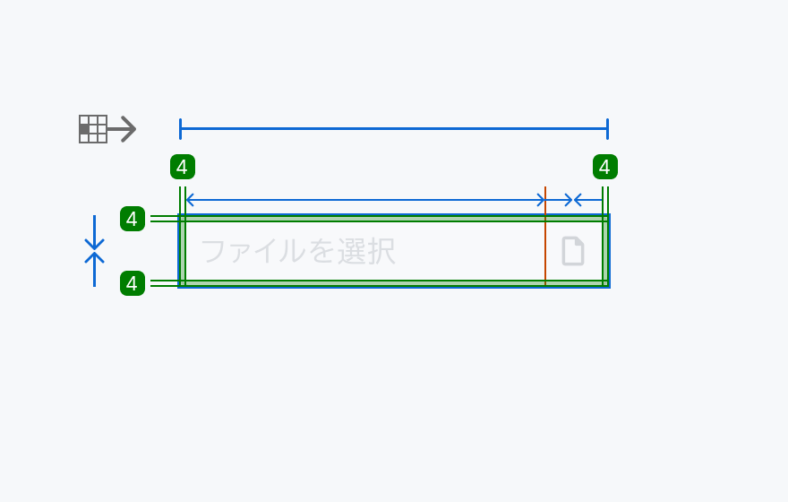 Size md の寸法仕様を示す図。
