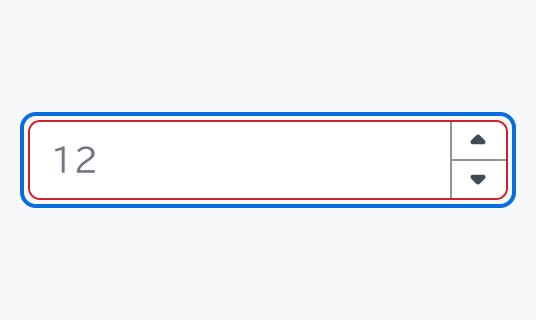 Invalid Focus状態のInput Number。青い枠線で囲まれた入力フィールド内に「12」という数値と上下矢印のコントローラーが表示されています。