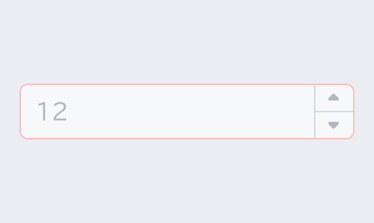 Invalid Disabled状態のInput Number。半透明のグレーの枠線で囲まれた入力フィールド内に半透明の「12」という数値と上下矢印のコントローラーが表示されています。