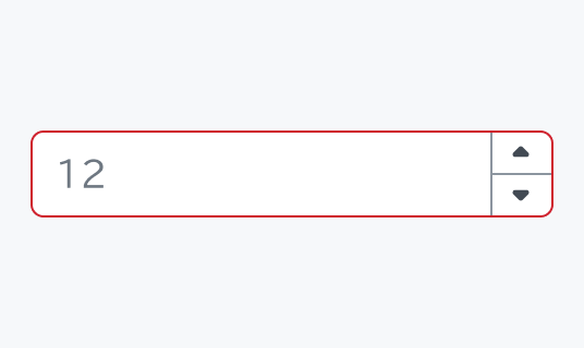 Invalid Enable状態のInput Number。赤い枠線で囲まれた入力フィールド内に「12」という数値と上下矢印のコントローラーが表示されています。