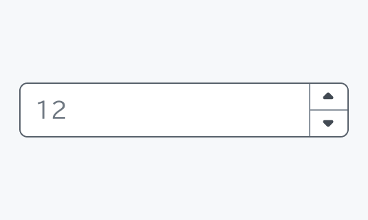 Hover状態のInput Number。Enable状態より濃いグレーの枠線で囲まれた入力フィールド内に「12」という数値と上下矢印のコントローラーが表示されています。