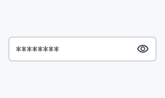 Hover状態のInput Password。Enable状態より濃いグレーの枠線で囲まれた入力フィールド内にマスク表示された「********」というパスワードと目のアイコンが表示されています。