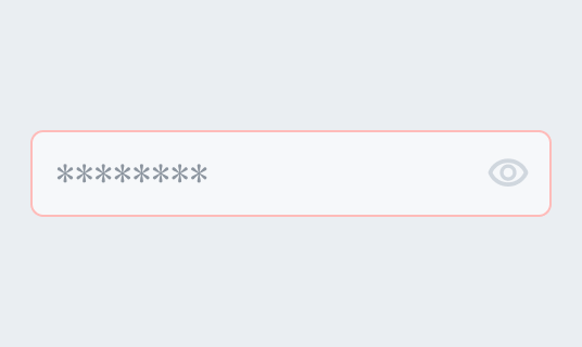 Invalid Disabled状態のInput Password。半透明のグレーの枠線で囲まれた入力フィールド内に半透明でマスク表示された「********」というパスワードと目のアイコンが表示されています。