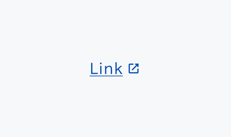 Hover状態のLink。Enable状態より濃い青い下線付きの「Link」というテキストリンクと外部リンクアイコンが表示されています。