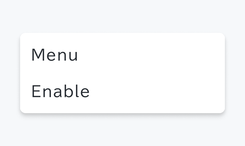 Enable状態のMenu。白い背景のメニューに「Menu」というテキストと「Enable」というラベルが表示されています。