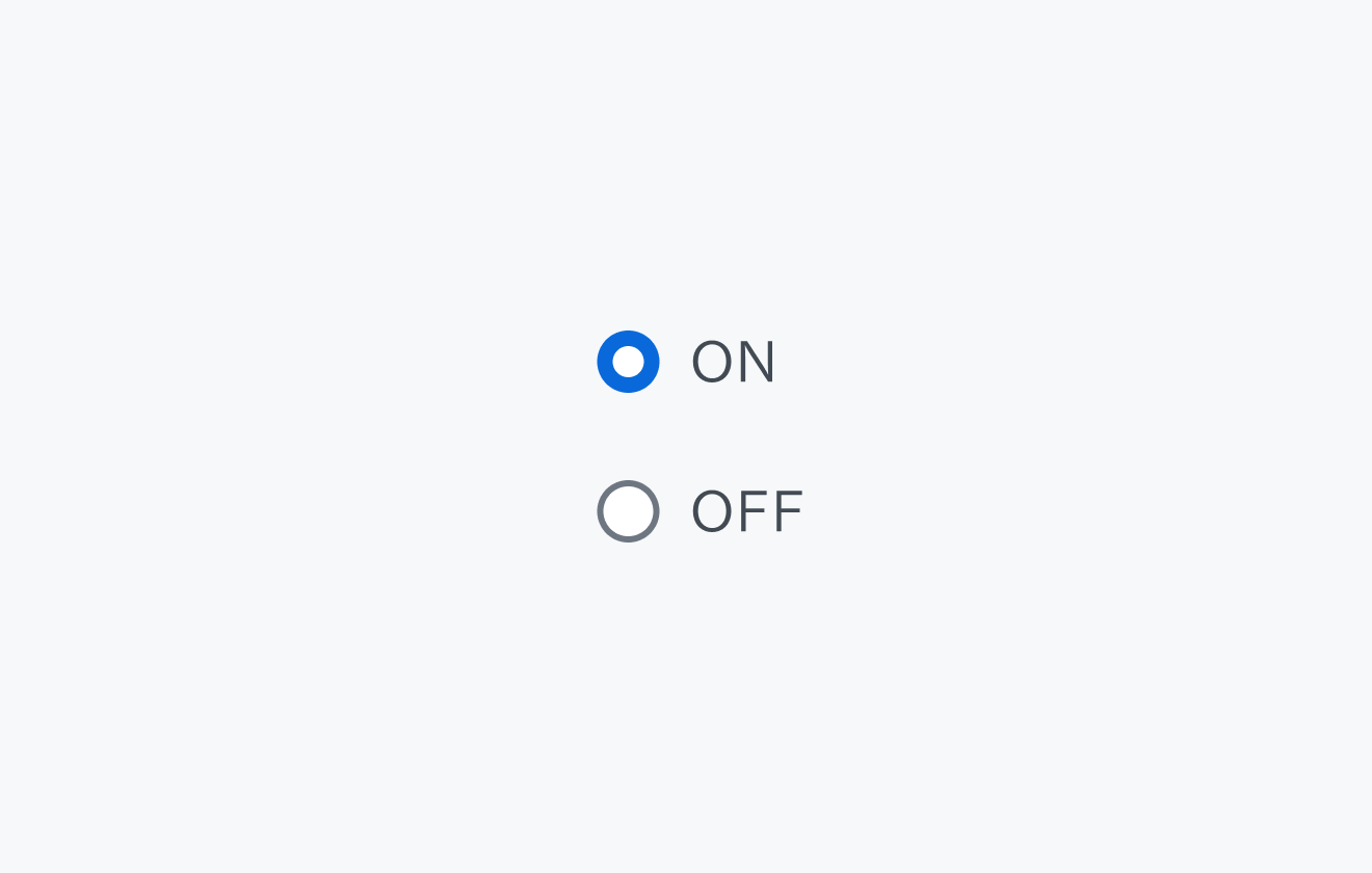 不適切な使用例。「ON」と「OFF」のラジオボタンが表示されていて、「ON」のラジオボタンが選択されています。