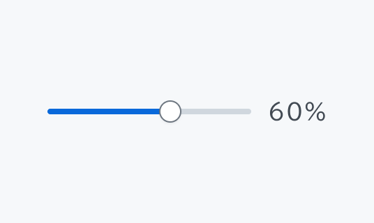 Enable状態のSlider。青いインジケーターが60%の位置まで伸び、白い円形のつまみがその右端に配置され、右側に「60%」というテキストが表示されています。