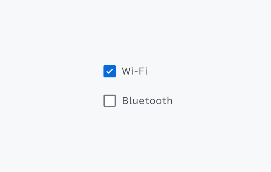 不適切な使用例。右側に「Wi-Fi」というラベルとチェック済みのチェックボックス、「Bluetooth」というラベルと未チェックのチェックボックスが表示されています。