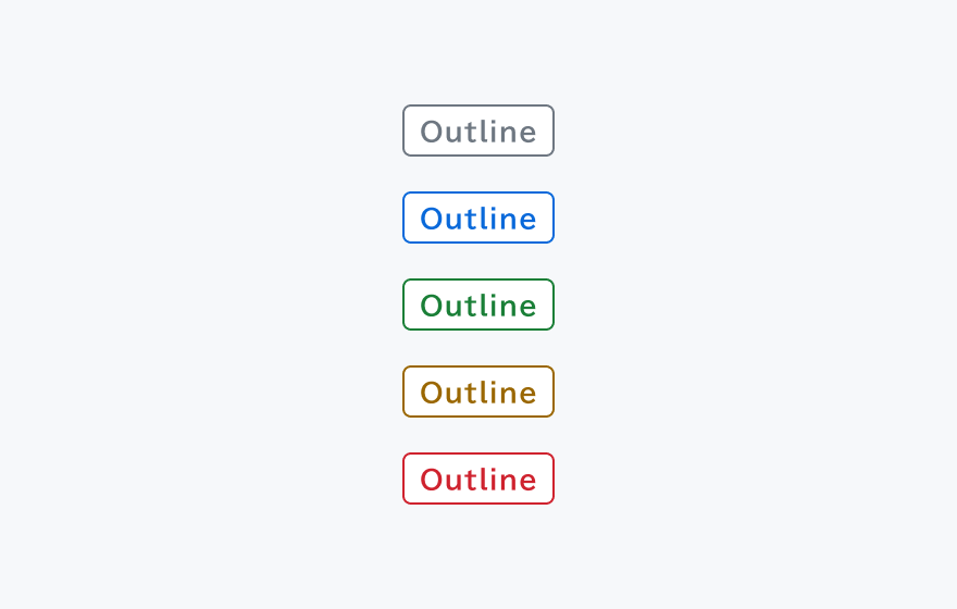 OutlineスタイルのTag。グレー、青、緑、黄、赤の5つの枠線とテキストのみで構成されたTagを示しています。