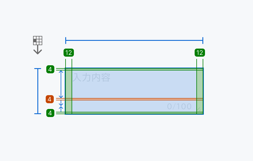 mdサイズの寸法仕様を示す図。
